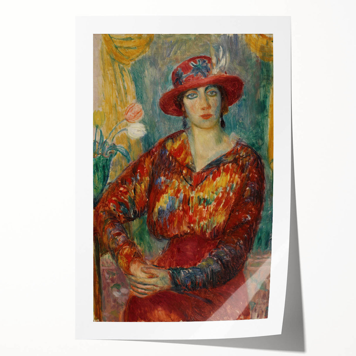 Modern Wall Art - Woman in Red Blouse with Tulips by Glackens