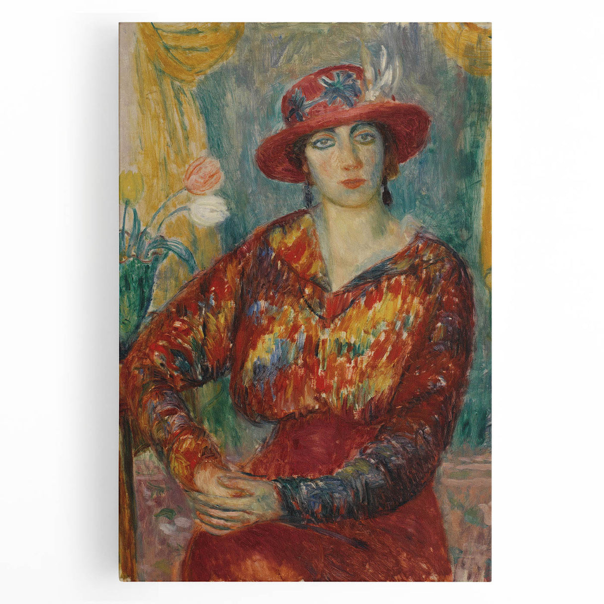 Modern Wall Art - Woman in Red Blouse with Tulips by Glackens