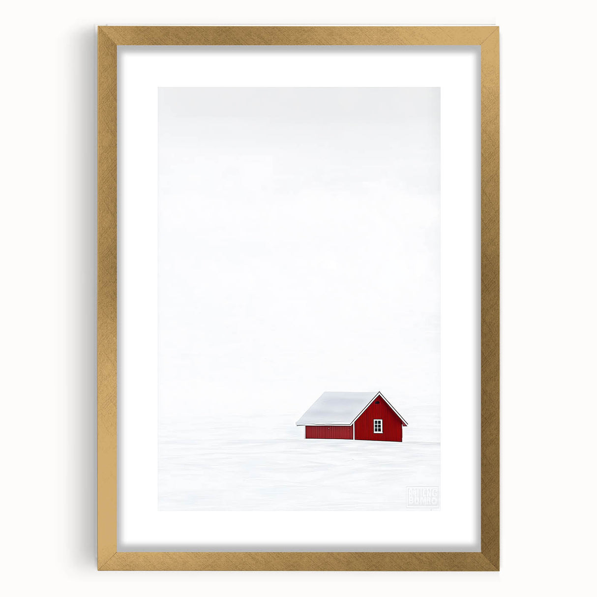 Minimalist Red House Office Wall Art – Modern Winter Décor