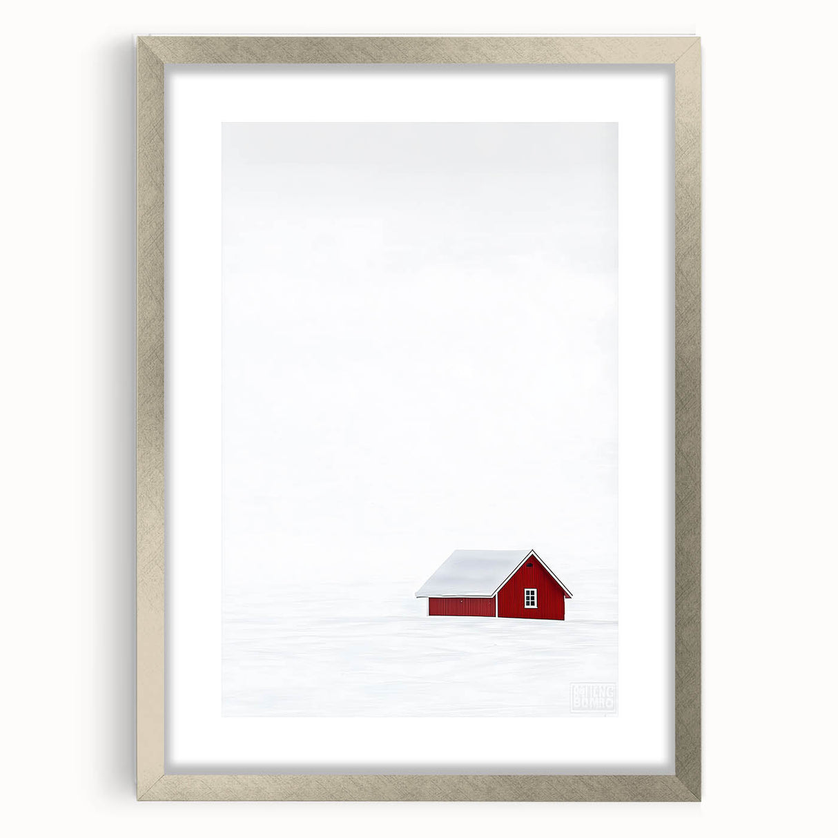 Minimalist Red House Office Wall Art – Modern Winter Décor