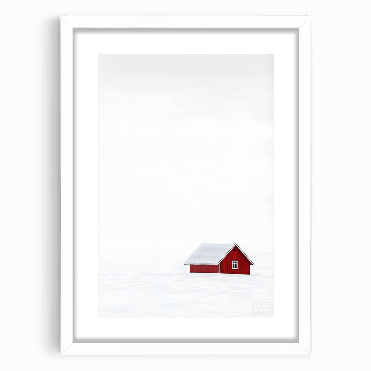 Minimalist Red House Office Wall Art – Modern Winter Décor