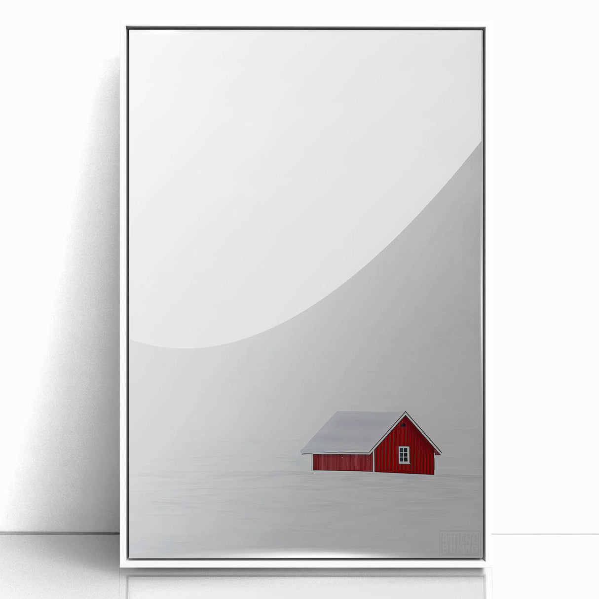 Minimalist Red House Office Wall Art – Modern Winter Décor