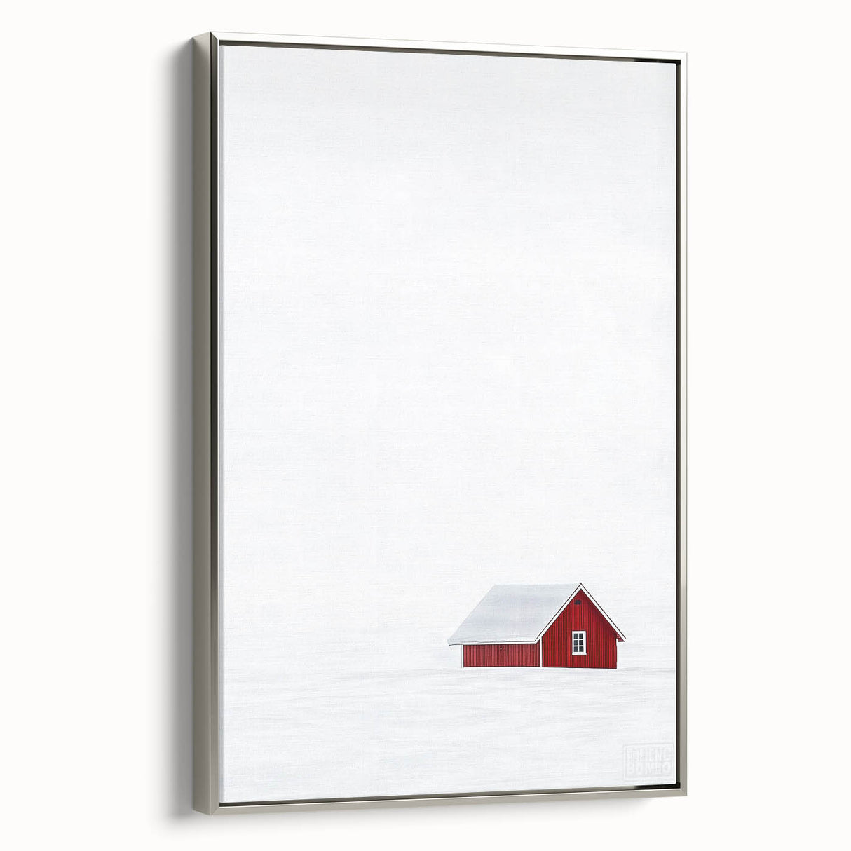 Minimalist Red House Office Wall Art – Modern Winter Décor