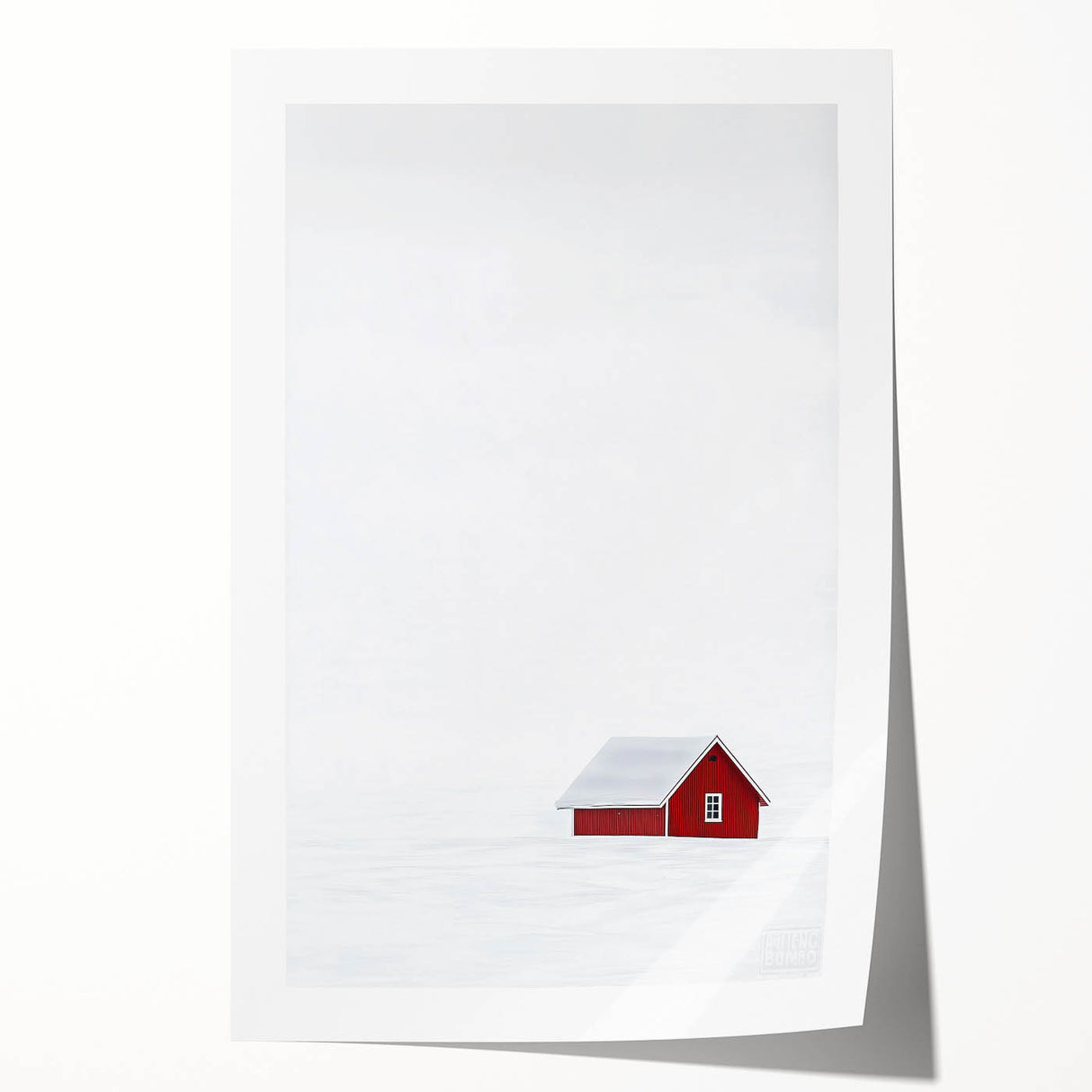 Minimalist Red House Office Wall Art – Modern Winter Décor