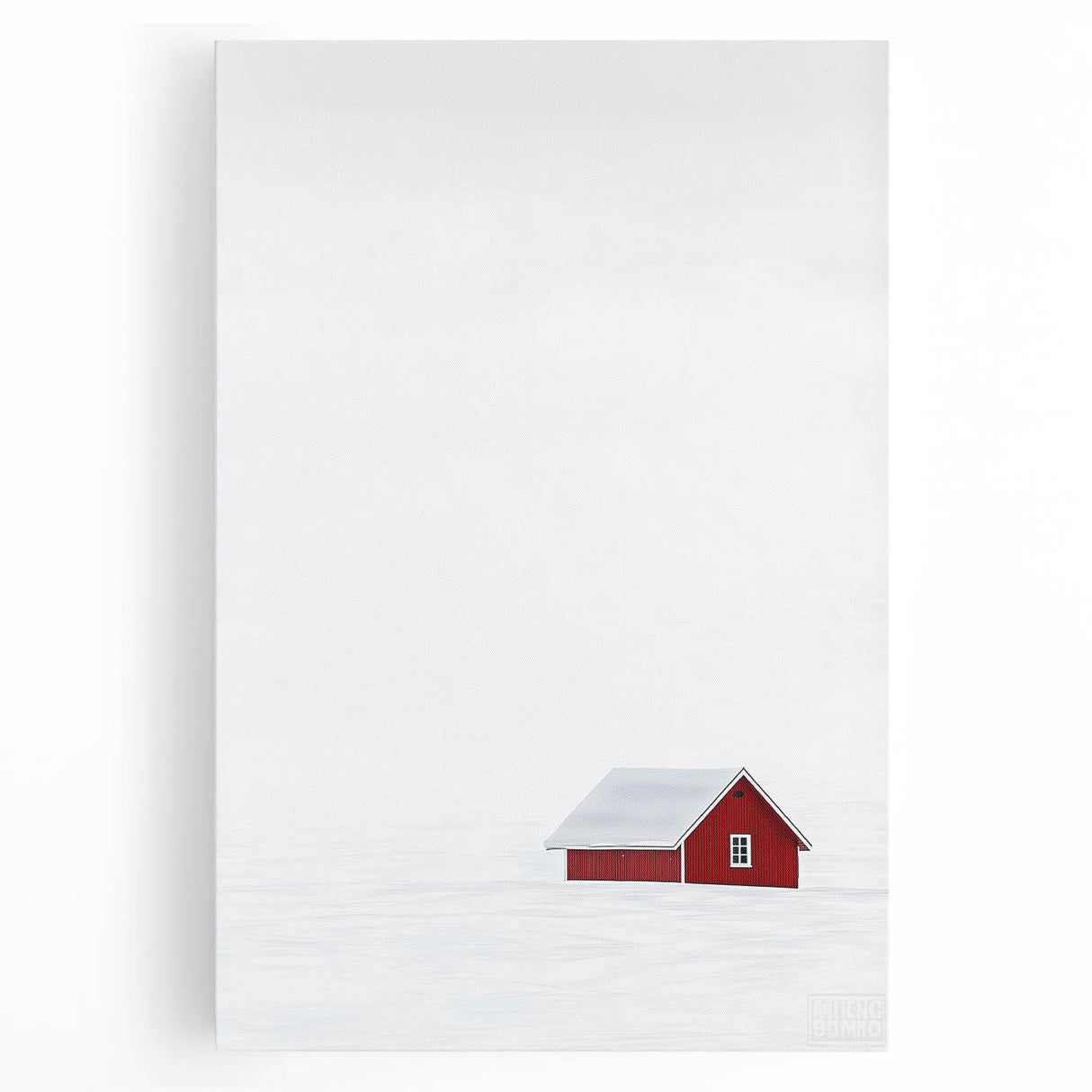 Minimalist Red House Office Wall Art – Modern Winter Décor