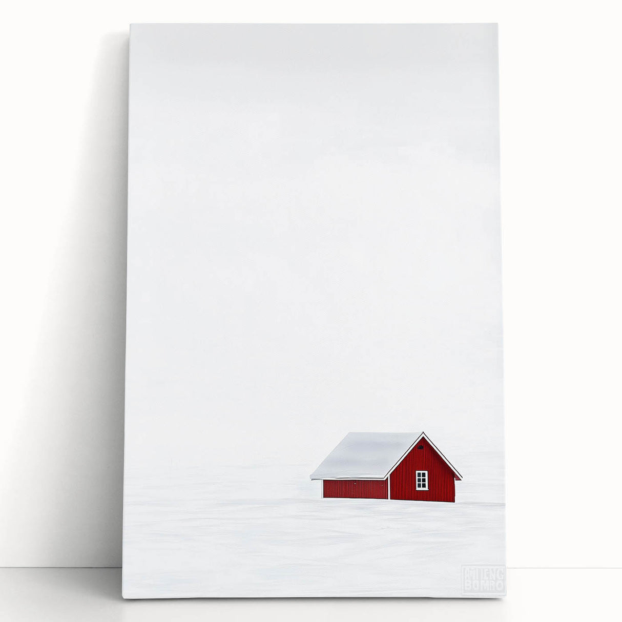 Minimalist Red House Office Wall Art – Modern Winter Décor