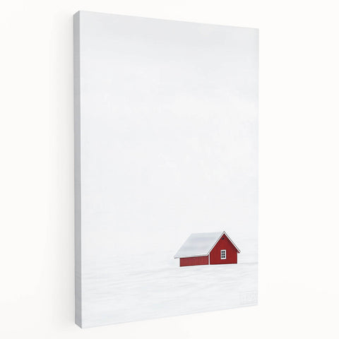 Minimalist Red House Office Wall Art – Modern Winter Décor