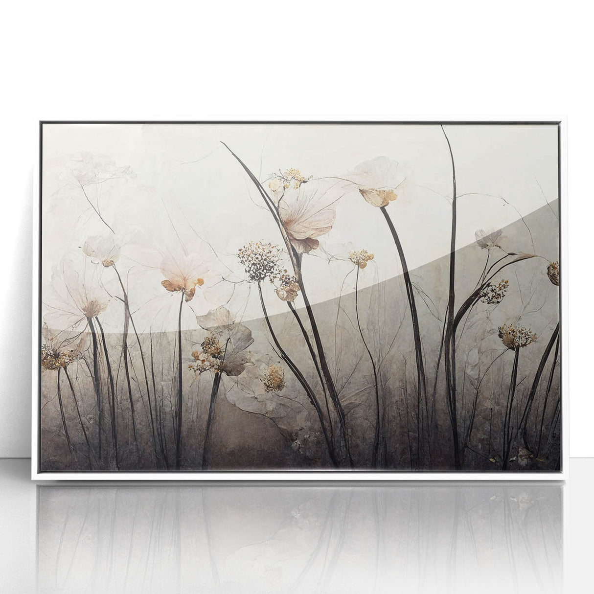 Framed acrylic wall art featuring abstract floral designs in vibrant colors, showcased against a white background, ideal for modern home decor.