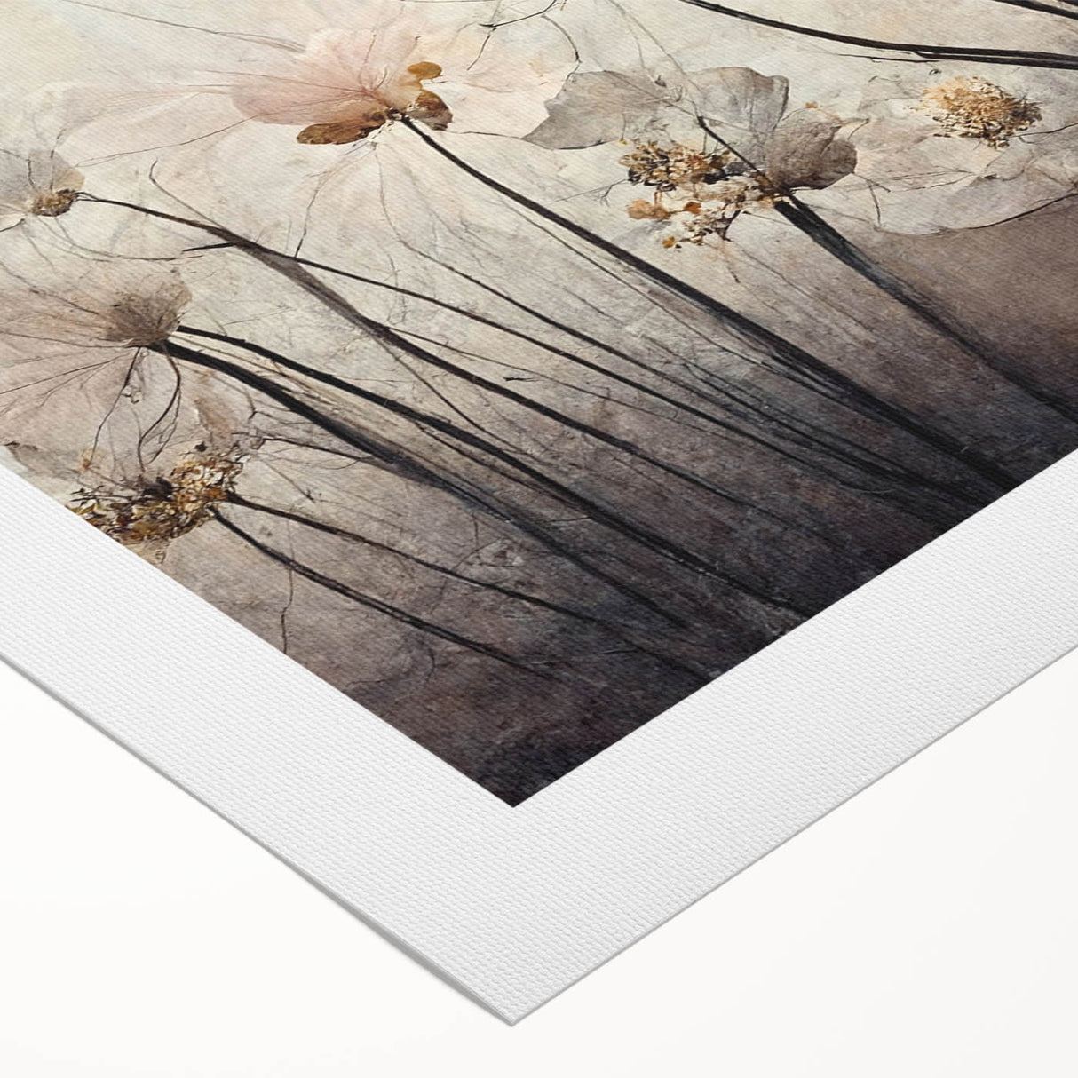 Abstract floral wall art design on rolled canvas, showcasing vibrant colors and intricate patterns, ideal for modern decor. Perfectly packaged for delivery.