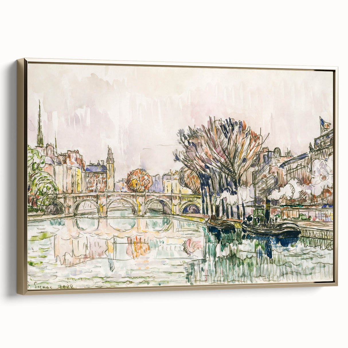 Modern Wall Art of Parisian Bridge Scene - Abstract Contemporary Style