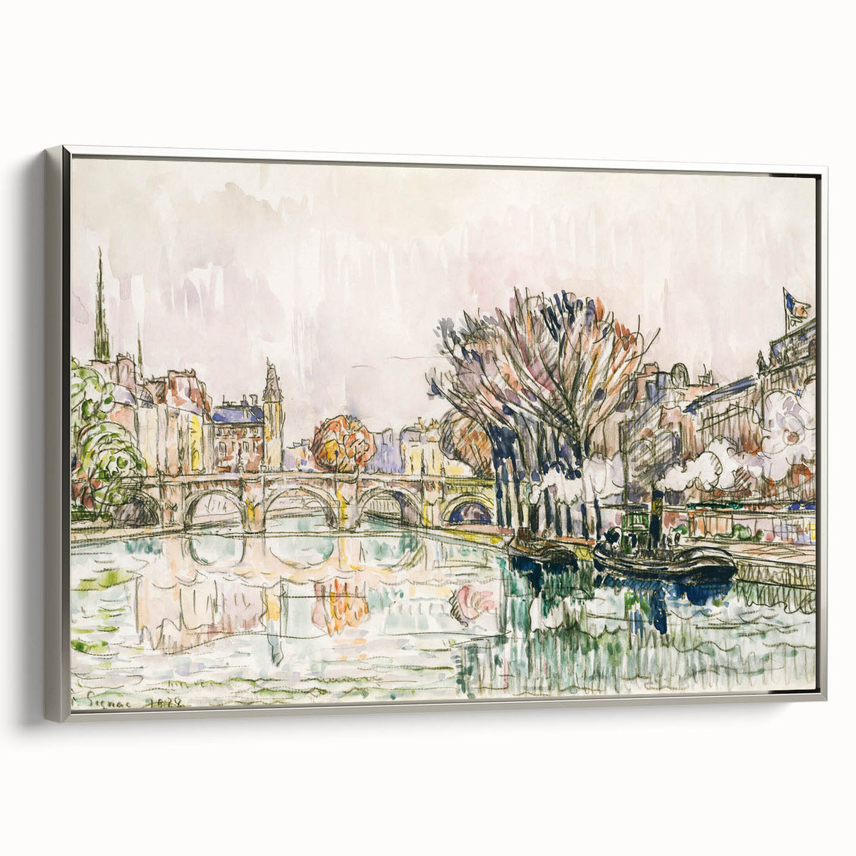 Modern Wall Art of Parisian Bridge Scene - Abstract Contemporary Style
