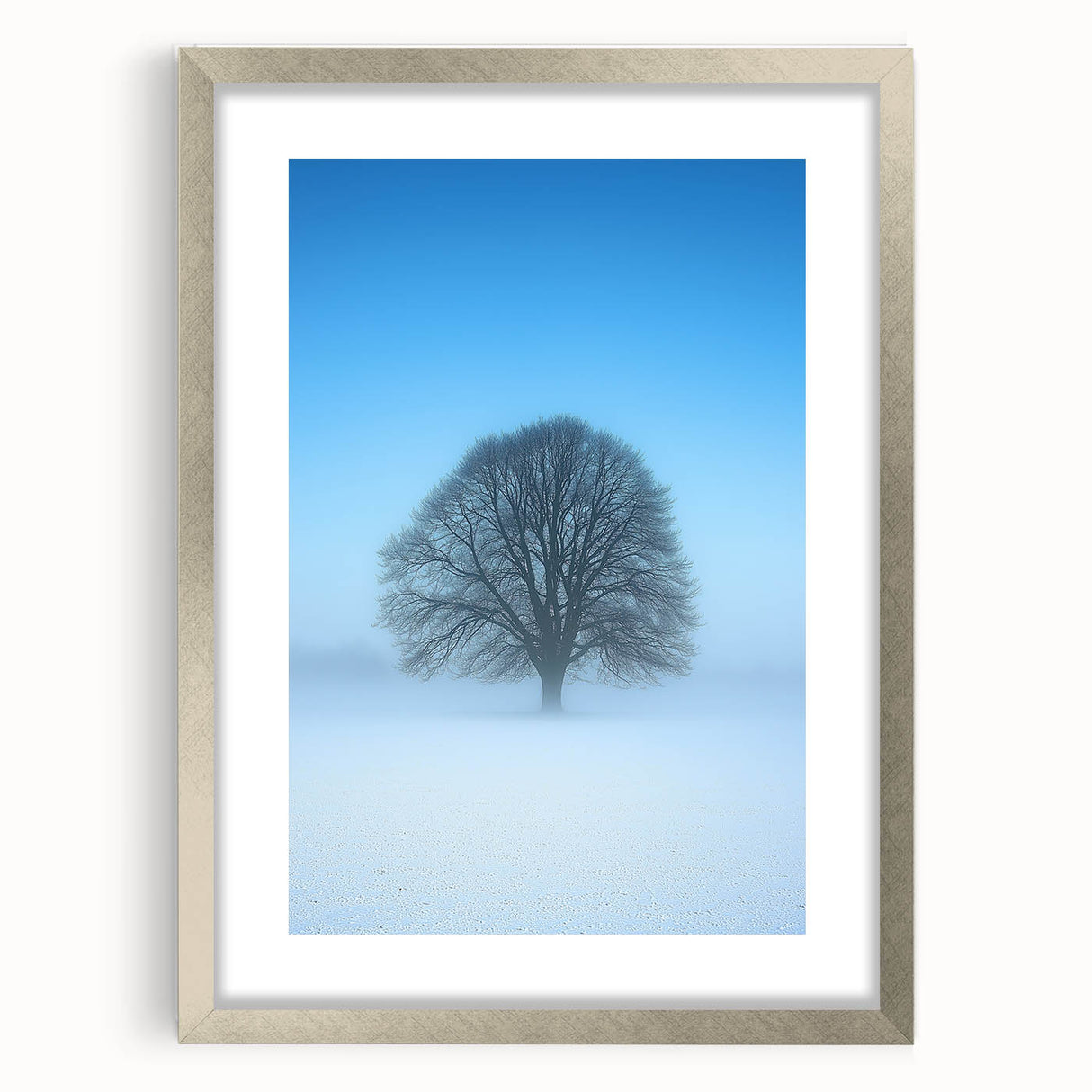 Solitary Tree Office Wall Art – Minimalist Winter Landscape Décor