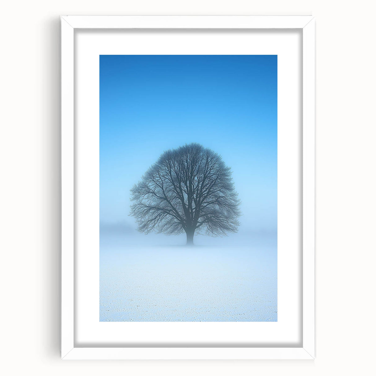 Solitary Tree Office Wall Art – Minimalist Winter Landscape Décor