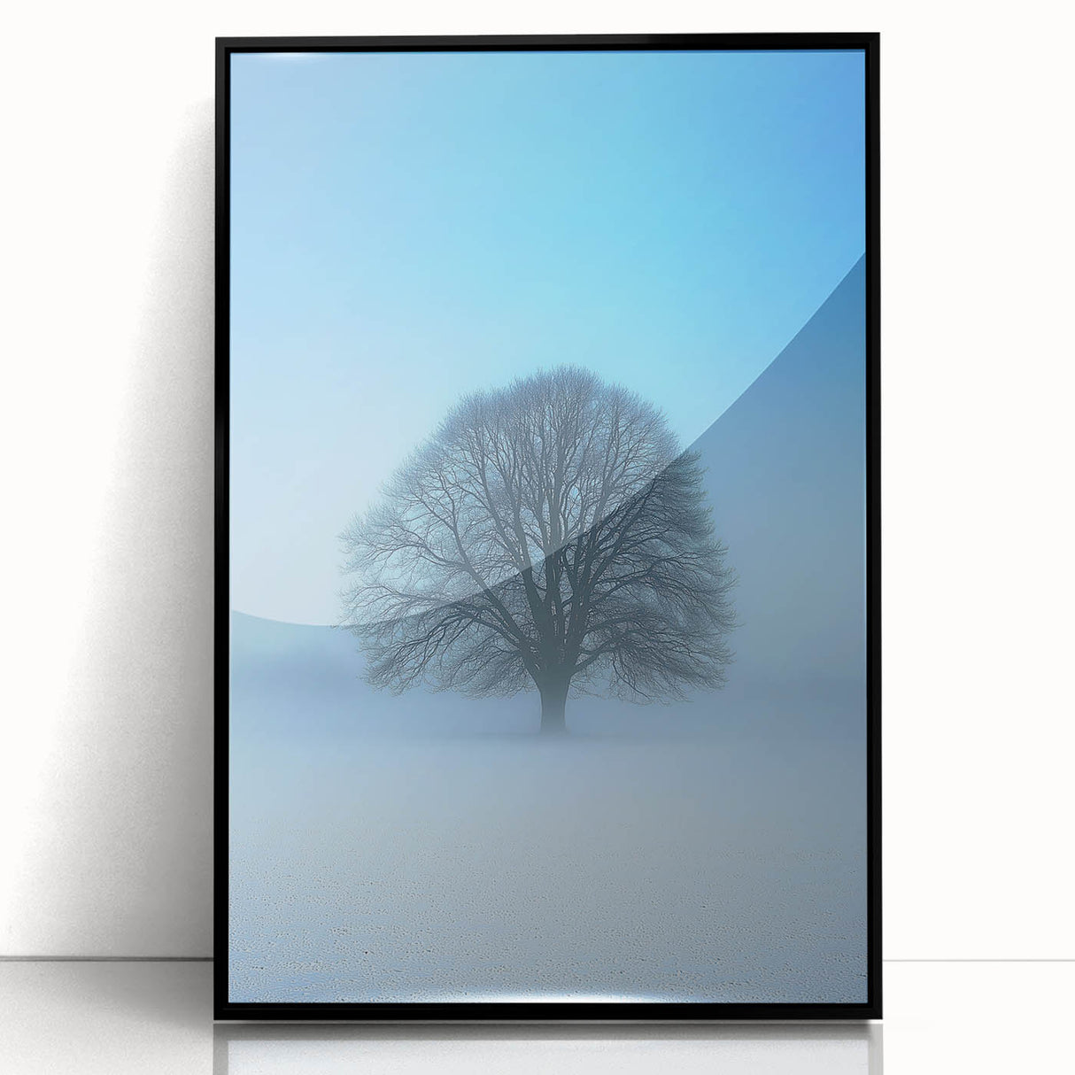 Solitary Tree Office Wall Art – Minimalist Winter Landscape Décor