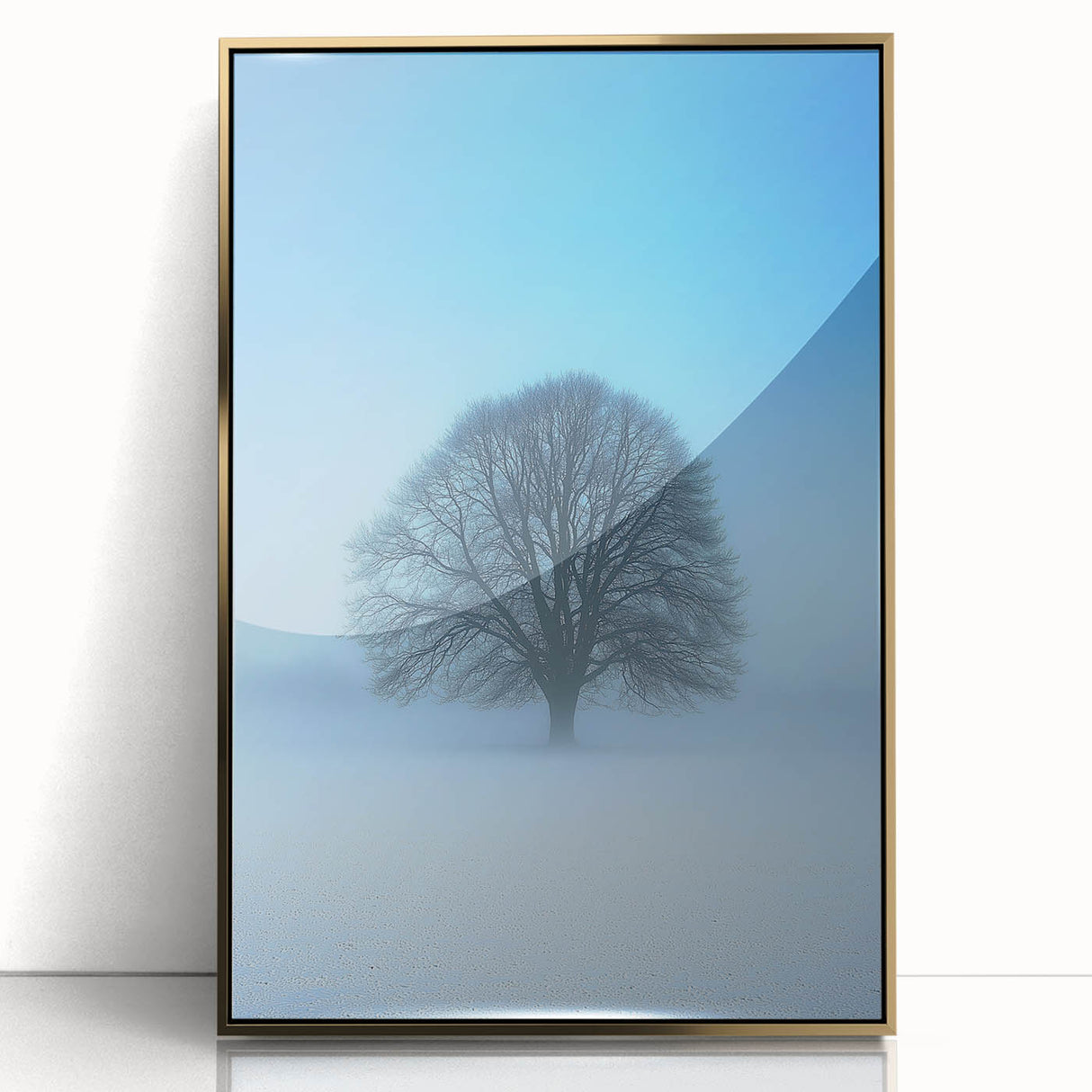 Solitary Tree Office Wall Art – Minimalist Winter Landscape Décor