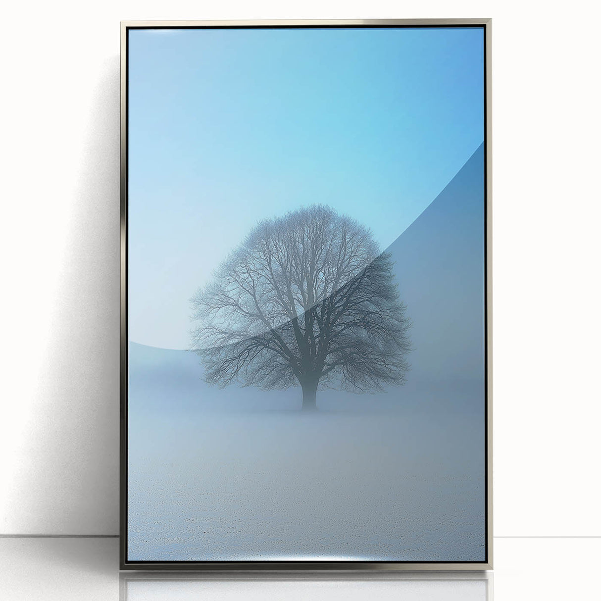 Solitary Tree Office Wall Art – Minimalist Winter Landscape Décor