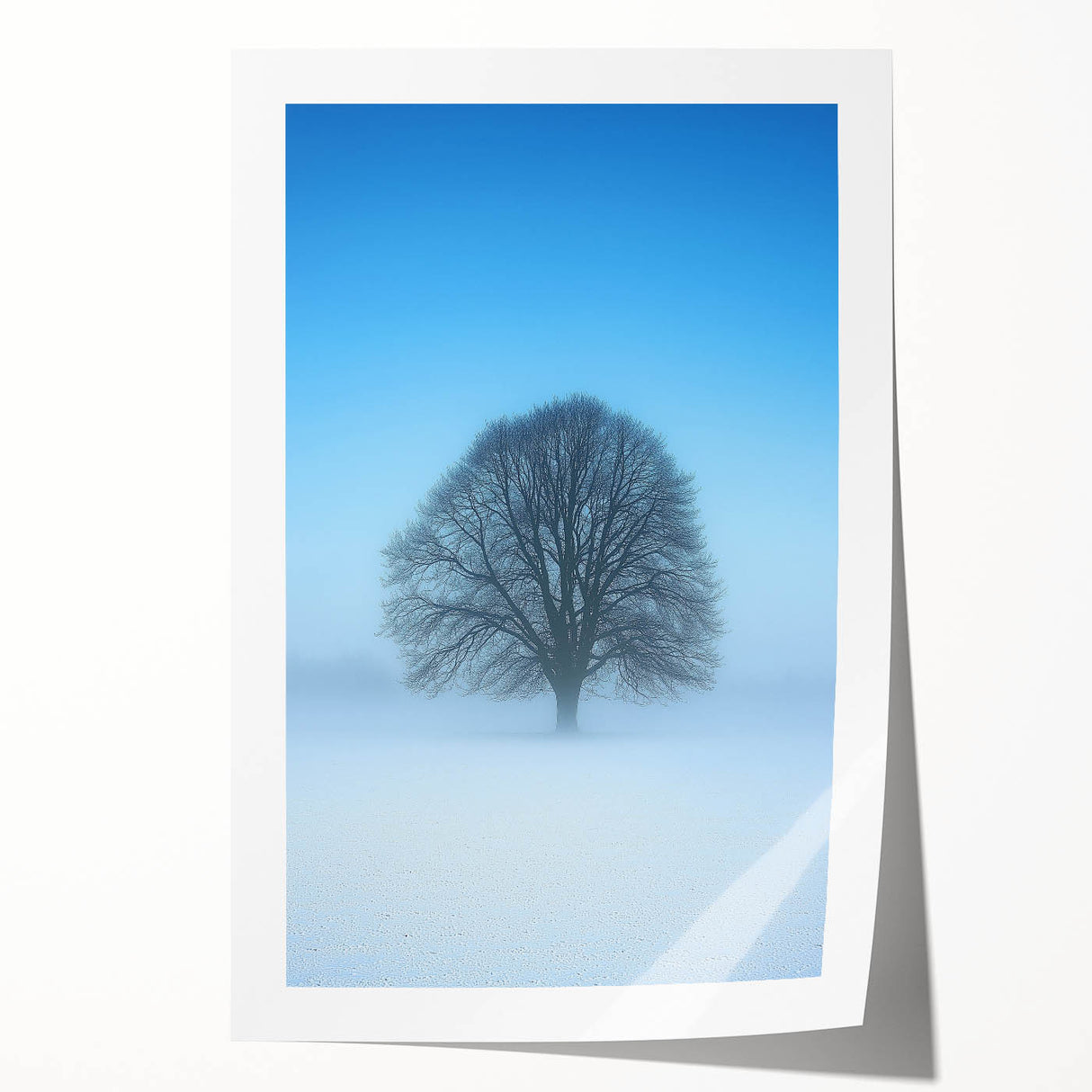 Solitary Tree Office Wall Art – Minimalist Winter Landscape Décor