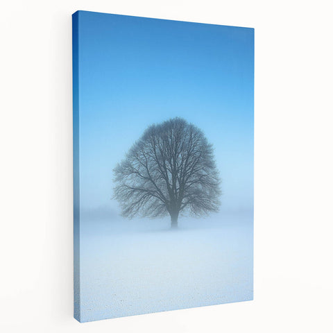 Solitary Tree Office Wall Art – Minimalist Winter Landscape Décor