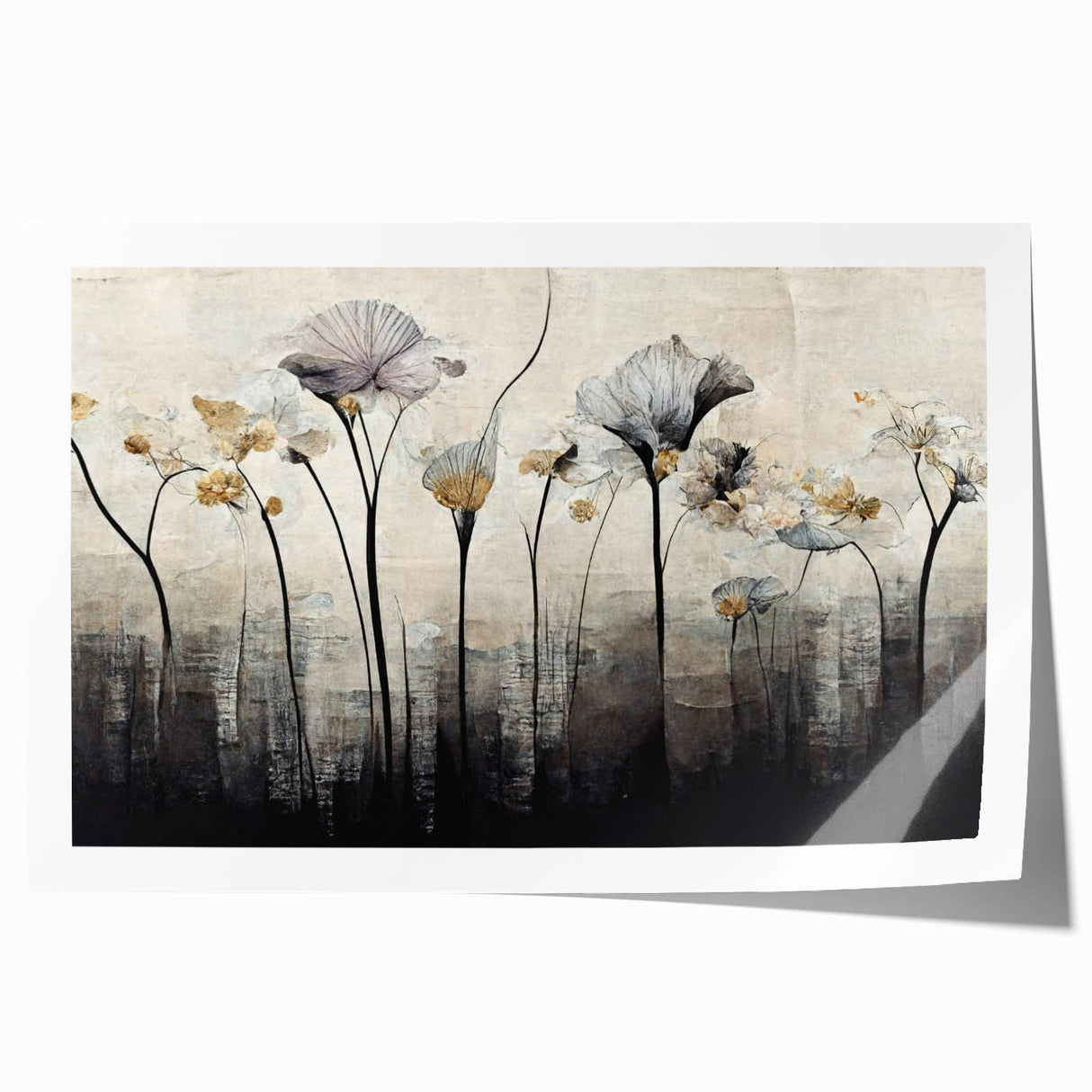 Abstract floral wall art print showcasing vibrant colors and intricate patterns, rolled for easy transport, ideal for modern home decor and artistic flair.