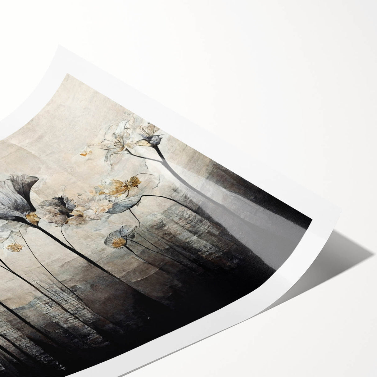 Abstract floral wall art print featuring vibrant colors and intricate designs, rolled and ready for display; perfect for modern home decor and artistic enhancement.