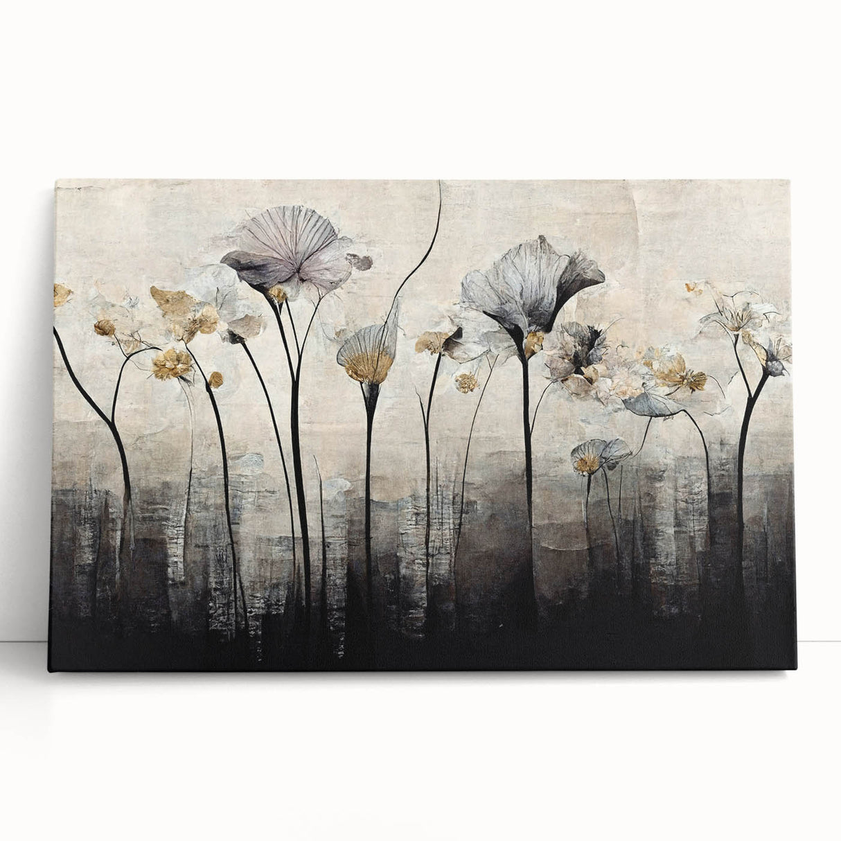 Vibrant abstract floral wall art on a stretched canvas, showcasing bold colors and intricate designs, perfect for modern home decor. Ideal for enhancing any living space's aesthetic appeal.