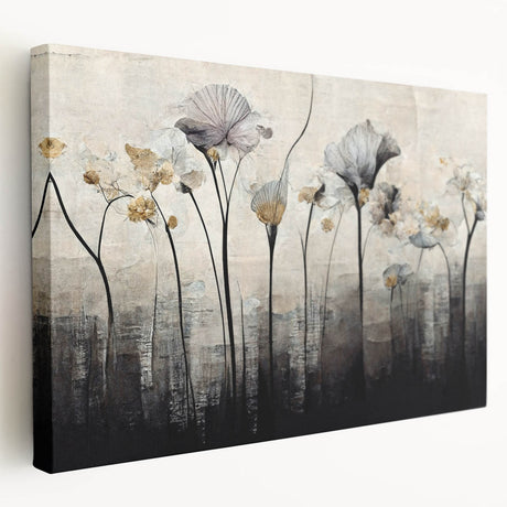 Side view of a stretched canvas showcasing vibrant abstract floral wall art with a modern design, ideal for enhancing home decor and artistic ambiance.
