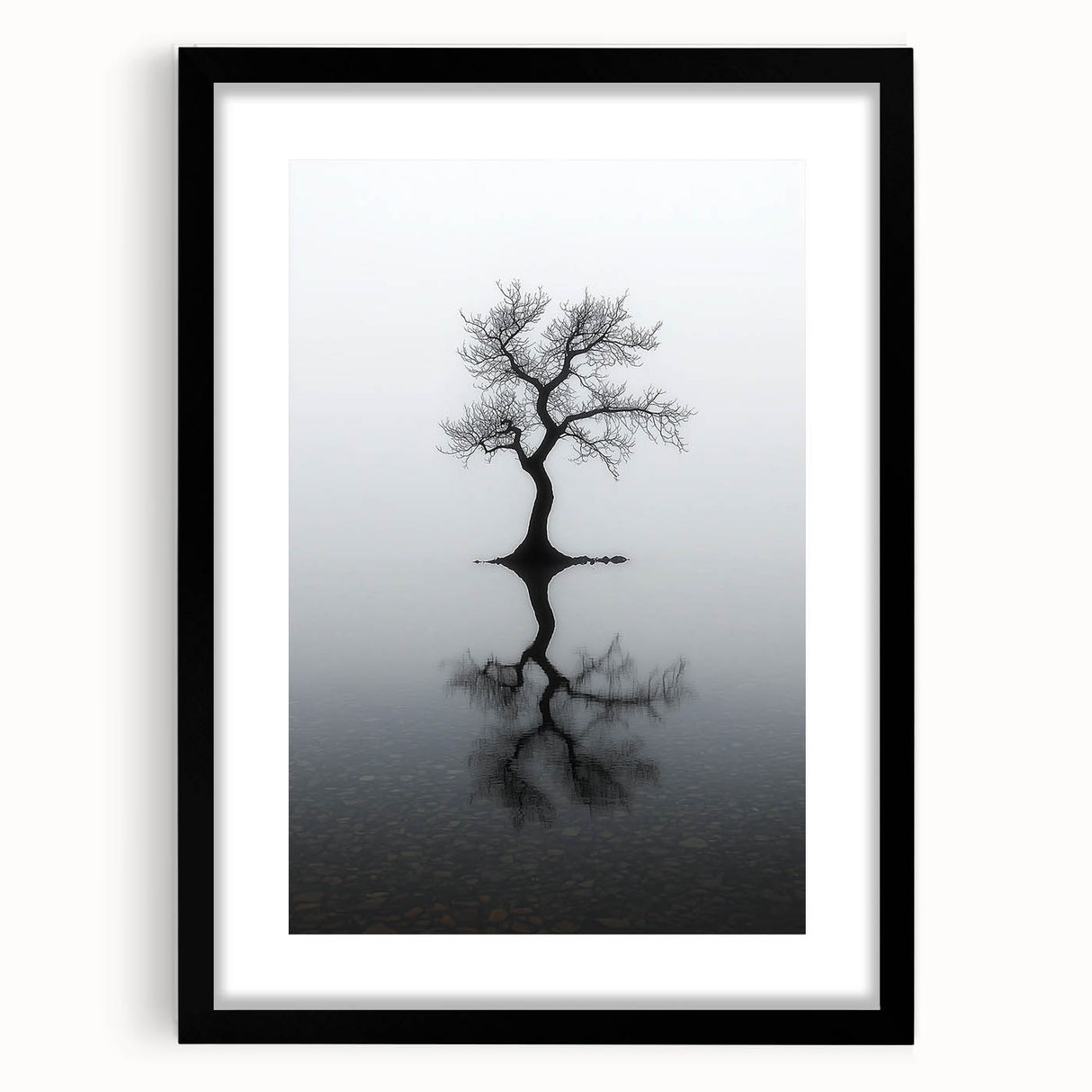 Minimalist Reflection Tree Office Wall Art – Modern Monochrome