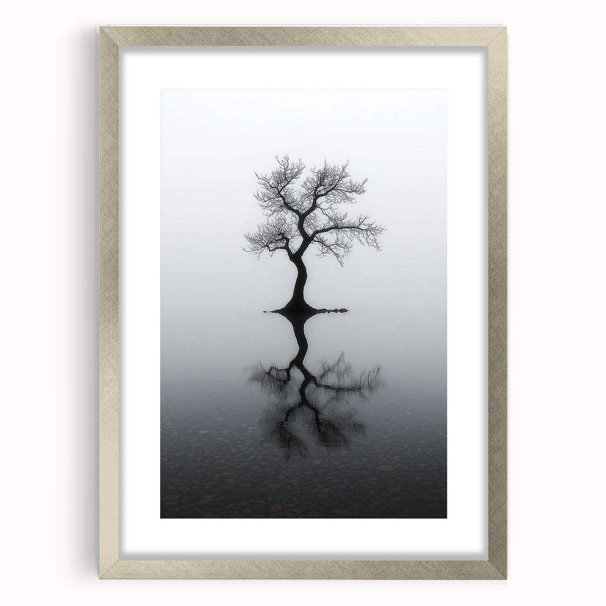 Minimalist Reflection Tree Office Wall Art – Modern Monochrome