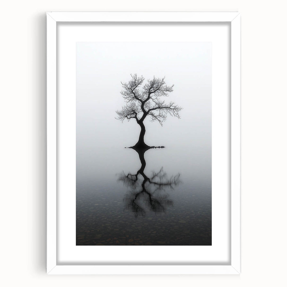 Minimalist Reflection Tree Office Wall Art – Modern Monochrome