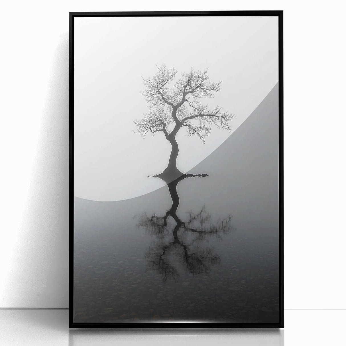 Minimalist Reflection Tree Office Wall Art – Modern Monochrome