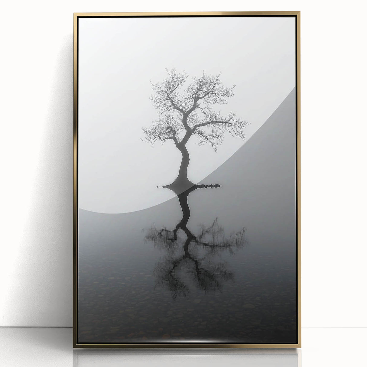 Minimalist Reflection Tree Office Wall Art – Modern Monochrome