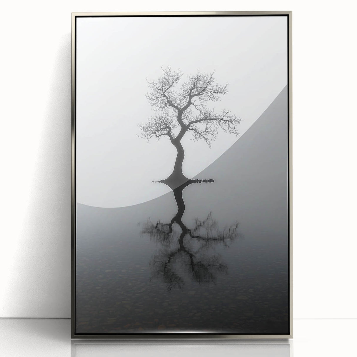 Minimalist Reflection Tree Office Wall Art – Modern Monochrome