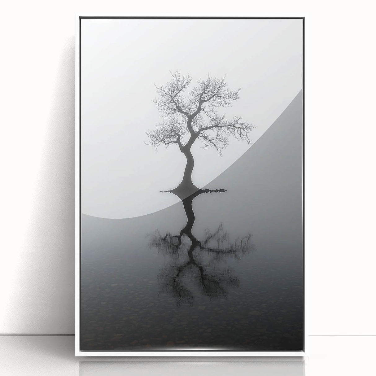 Minimalist Reflection Tree Office Wall Art – Modern Monochrome