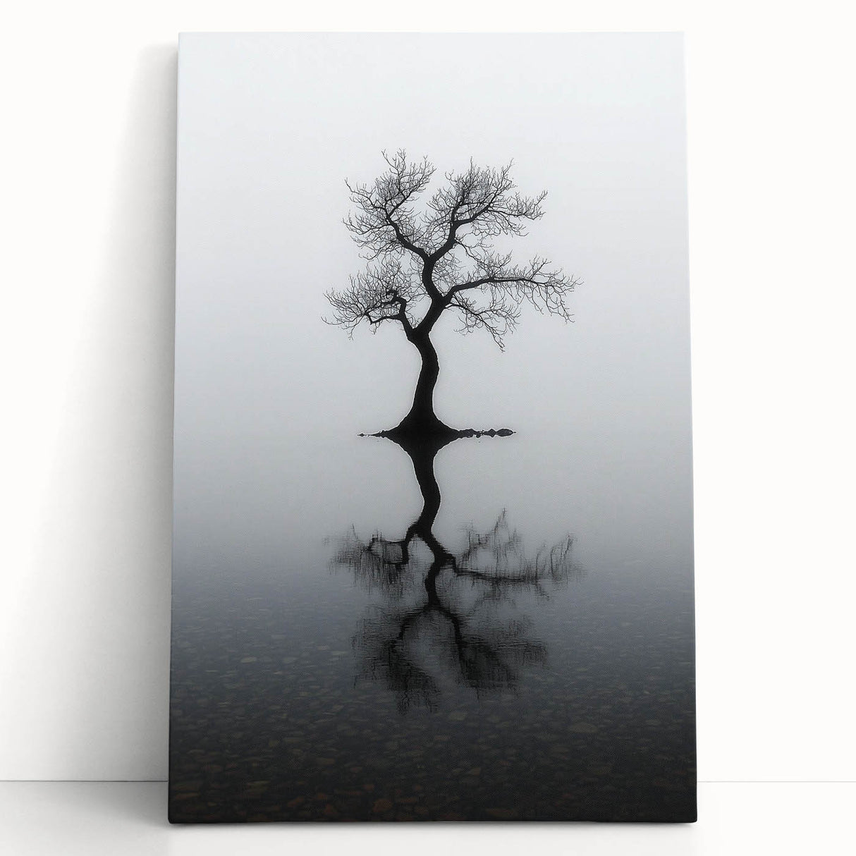 Minimalist Reflection Tree Office Wall Art – Modern Monochrome