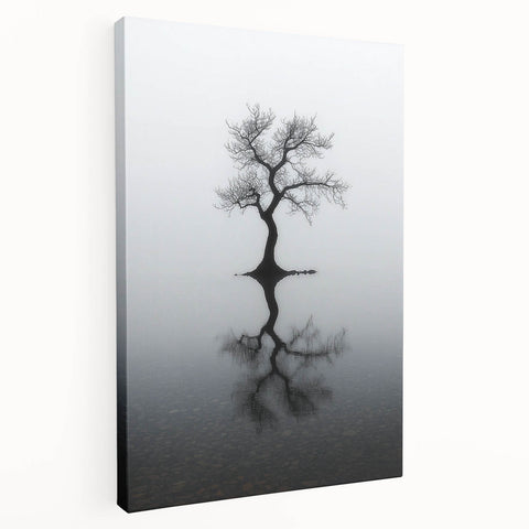 Minimalist Reflection Tree Office Wall Art – Modern Monochrome