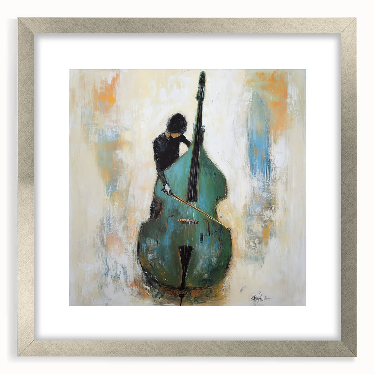 Abstract figurative art framed in silver with a mat, showcasing a modern design ideal for contemporary home decor. Perfect for adding elegance to any room.