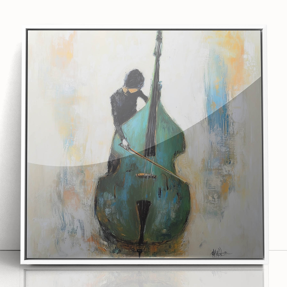 Framed abstract figurative art piece featuring a dynamic white and gray design, showcasing flowing shapes and textures, perfect for modern home decor.