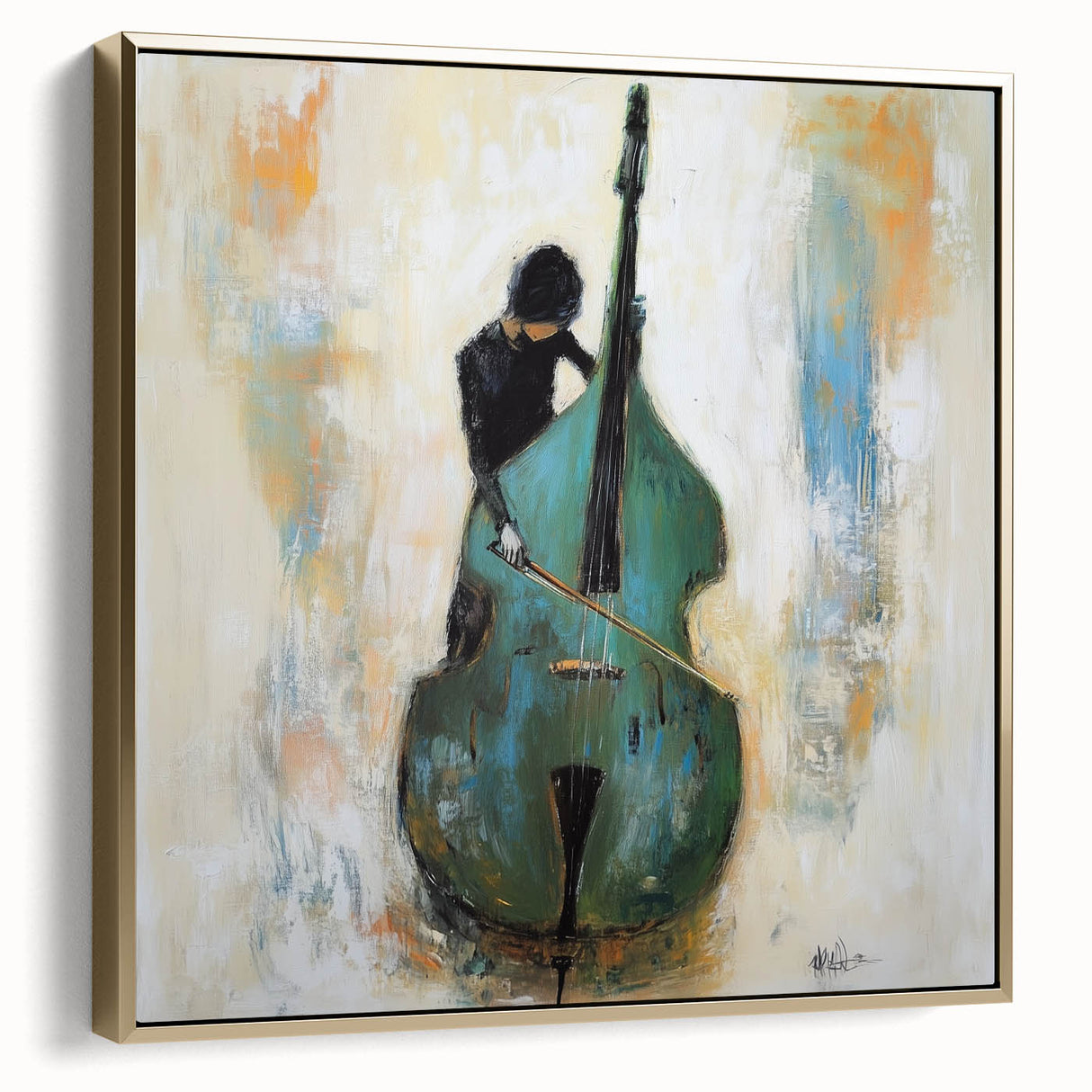 Framed abstract figurative canvas art in silver and gold tones, showcasing modern artistic design with elegant detailing, perfect for contemporary home decor.