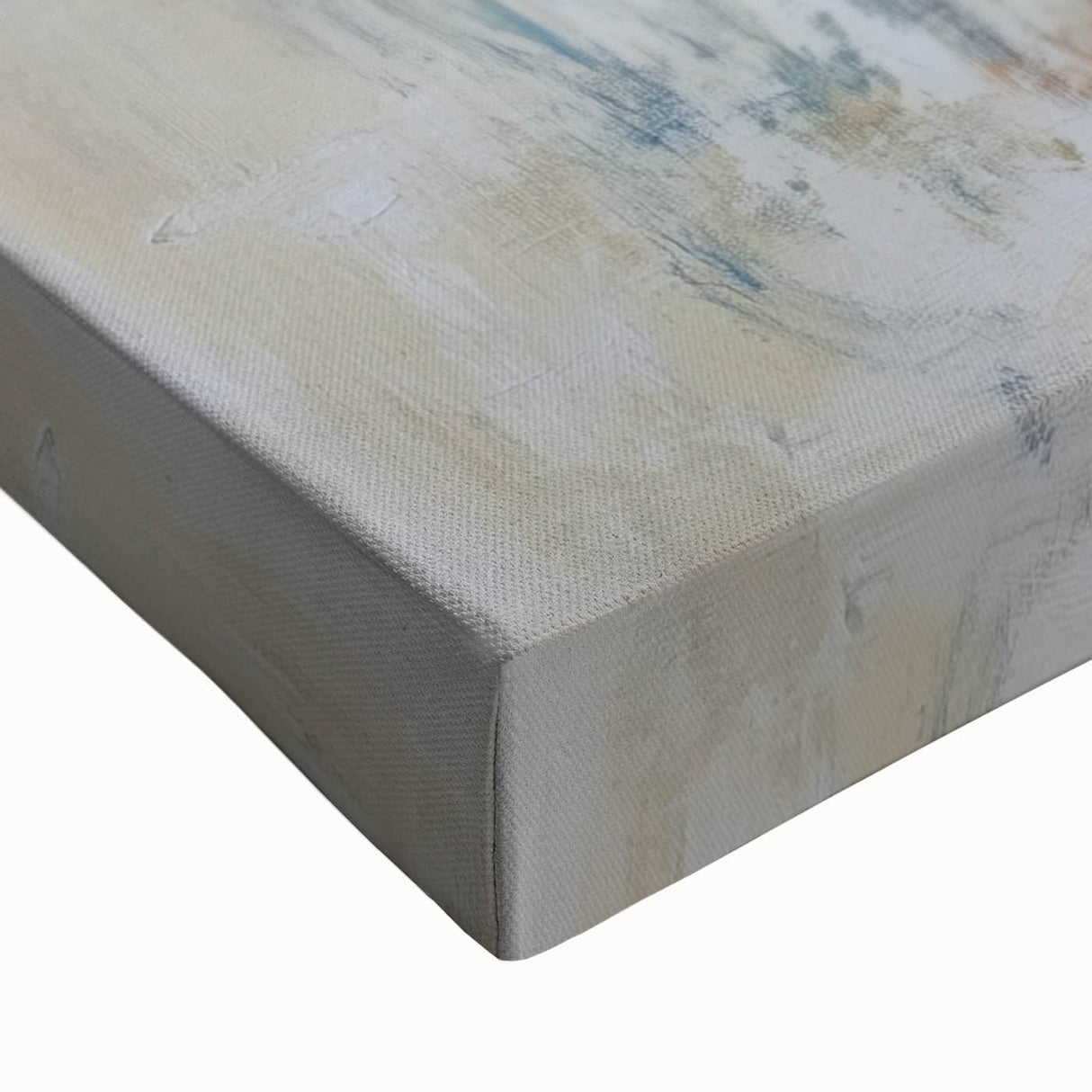 Close-up view of an abstract figurative stretched canvas art piece showcasing vibrant colors and intricate textures, perfect for modern home decor. Ideal for adding a unique artistic touch to any space.