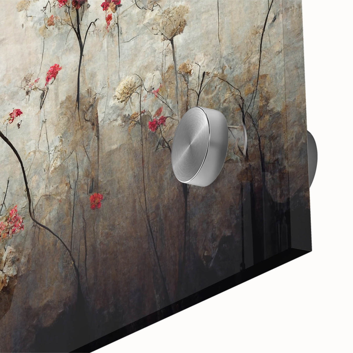 Close-up of vibrant abstract floral wall art design on acrylic glass, showcasing rich colors and intricate patterns, perfect for modern home decor.