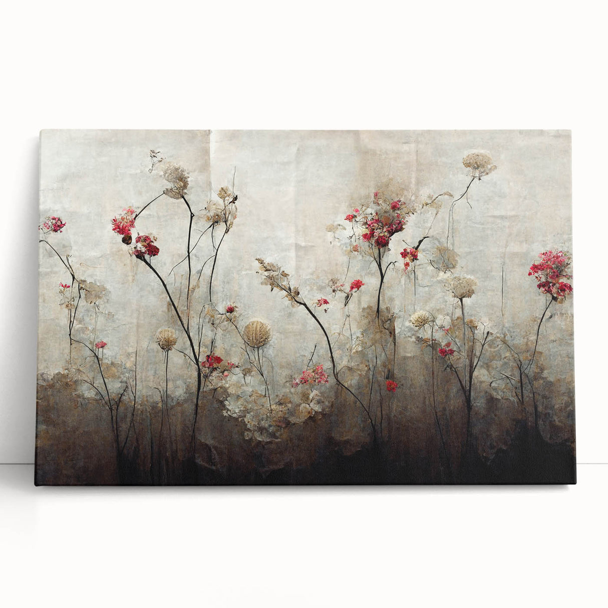 Vibrant abstract florals wall art on stretched canvas, showcasing a blend of bold colors and intricate patterns, perfect for modern home decor.