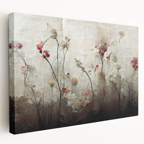 Abstract floral wall art on a stretched canvas, showcasing vibrant colors and intricate designs, ideal for modern home decor. The side view highlights its depth and texture, enhancing any interior space.