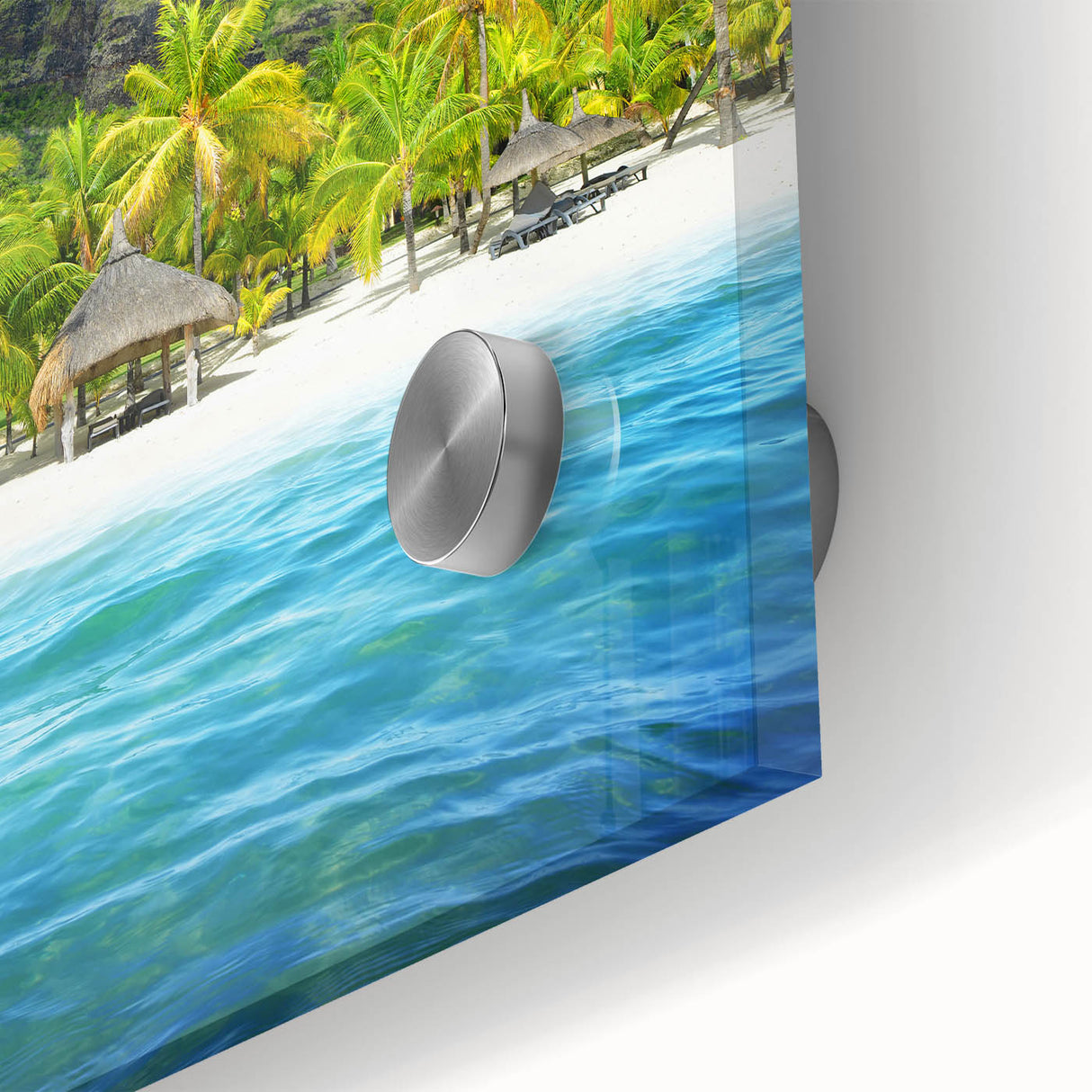 Large abstract wall art depicting the Mauritius scenery in mid-century modernist style on acrylic glass.