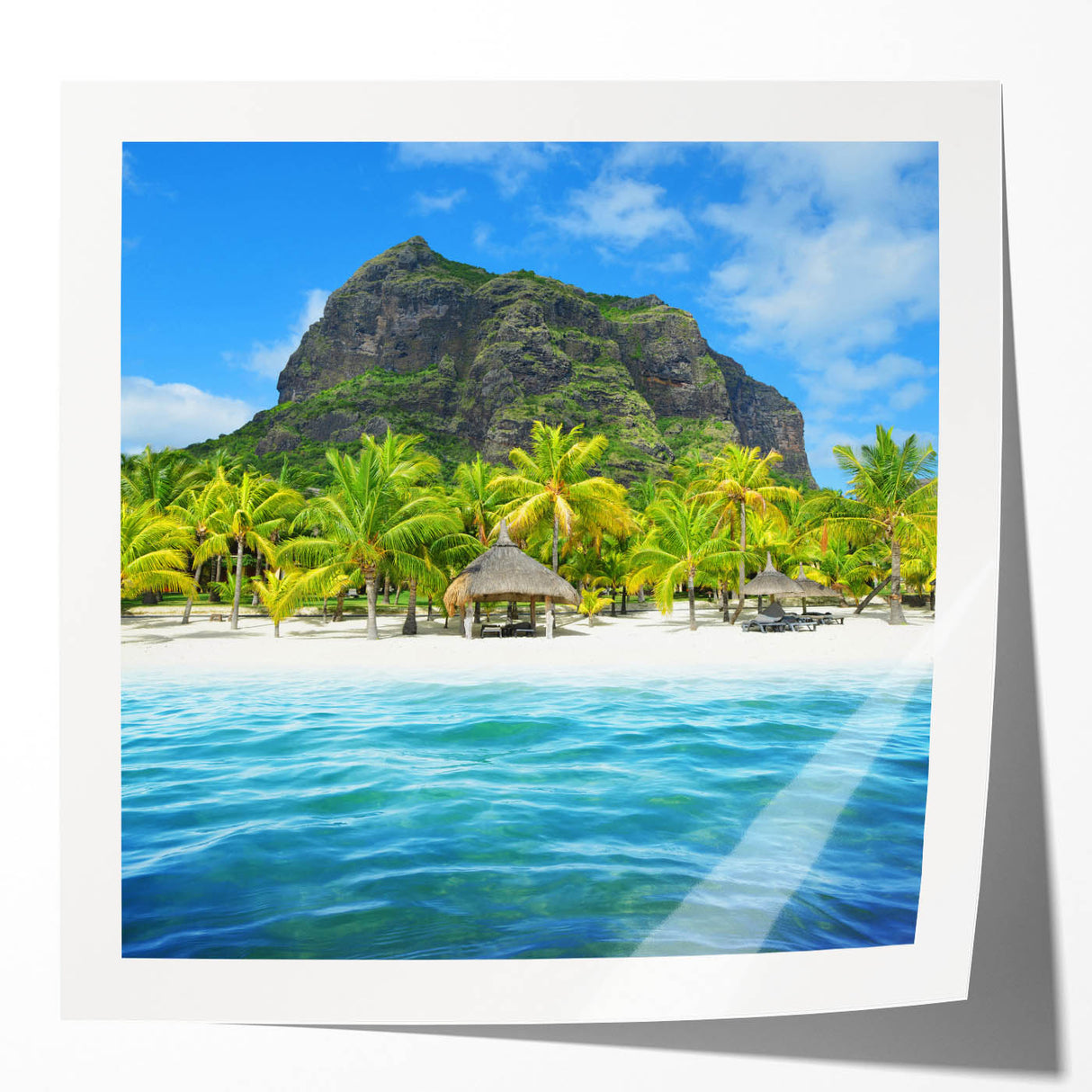 Extra large rolled print of a Mauritian landscape with vibrant green foliage and floral elements.