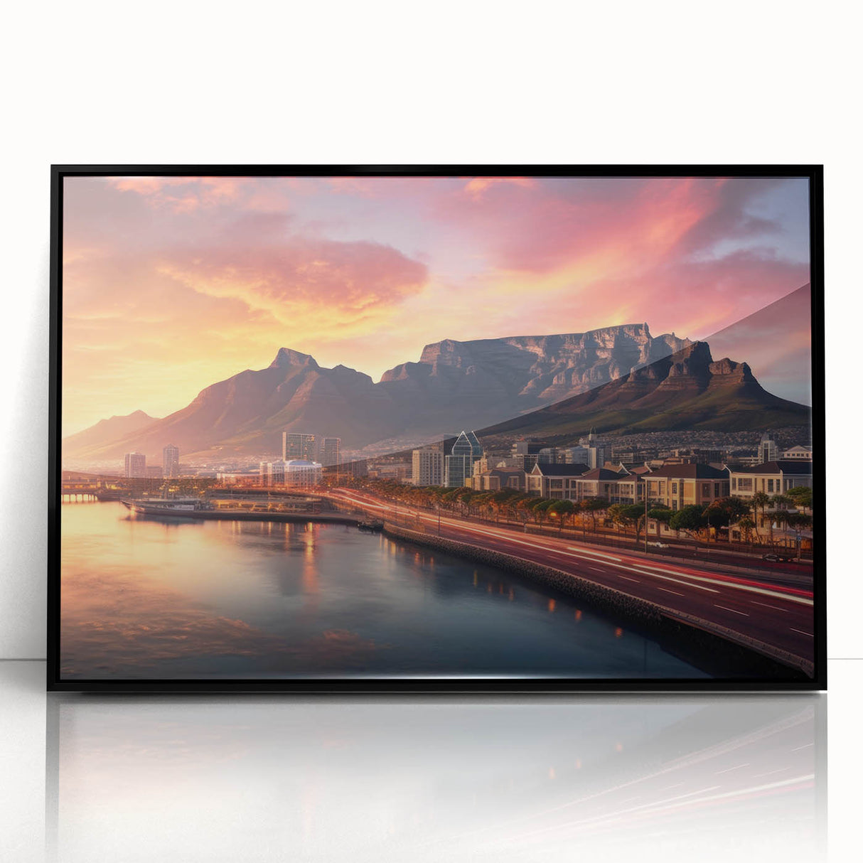 Large abstract wall art depicting a South African scenery in black and white tones on a framed acrylic.