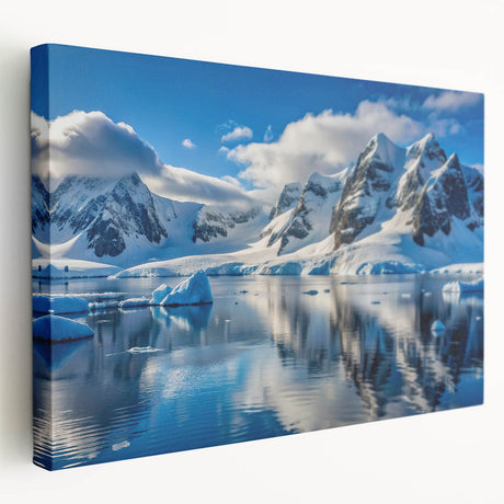 Antarctic landscape on large stretched canvas with icy blue and white tones, suitable for kitchen wall art.