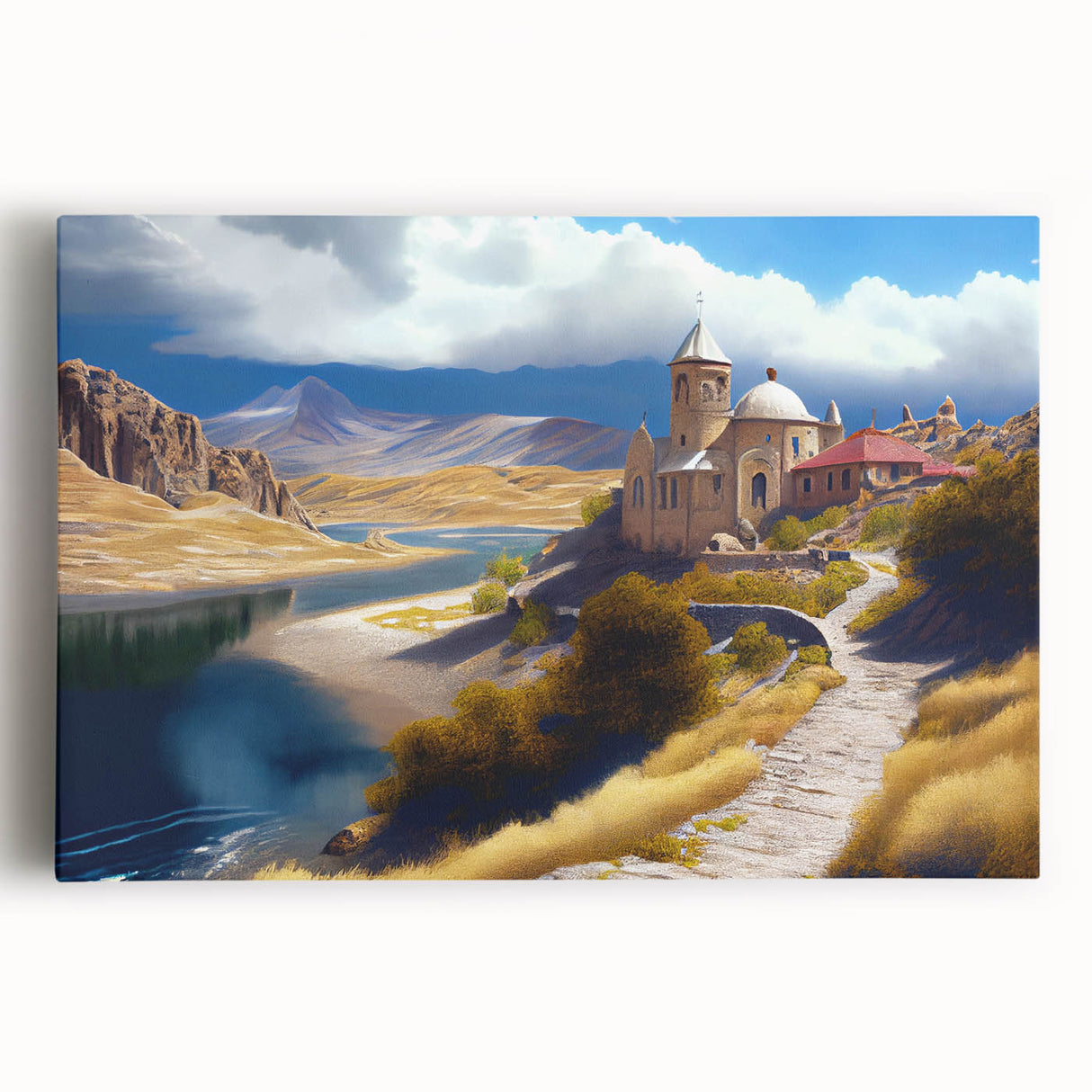 Large black and white canvas print of a scenic Azerbaijan landscape, ideal for kitchen wall art.