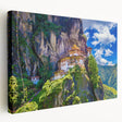 Large art depicting Bhutanese landscape in muted earth tones on stretched canvas, suitable for kitchen wall art.