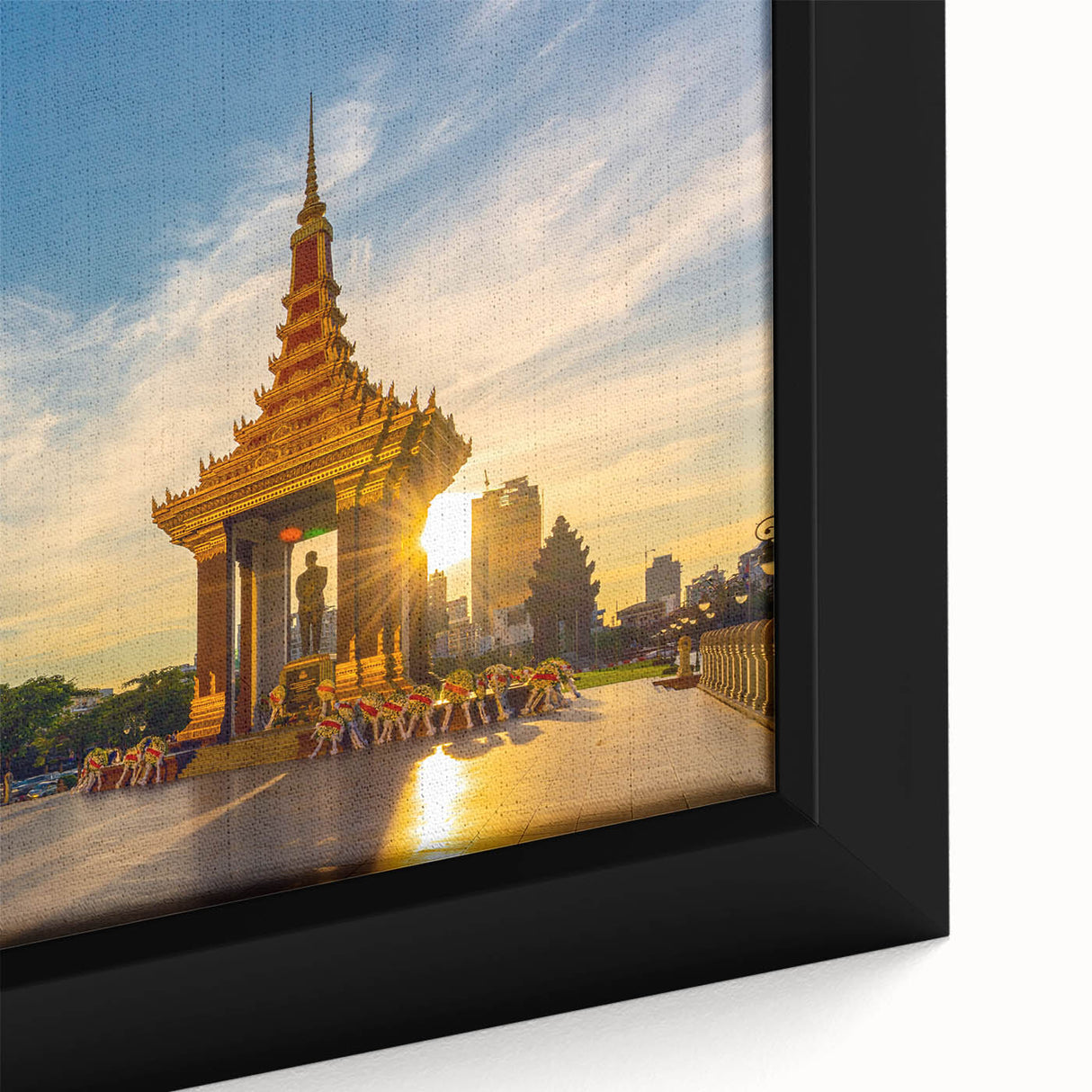 Extra large framed canvas depicting a vivid, textured Cambodian landscape in black with colorful elements.