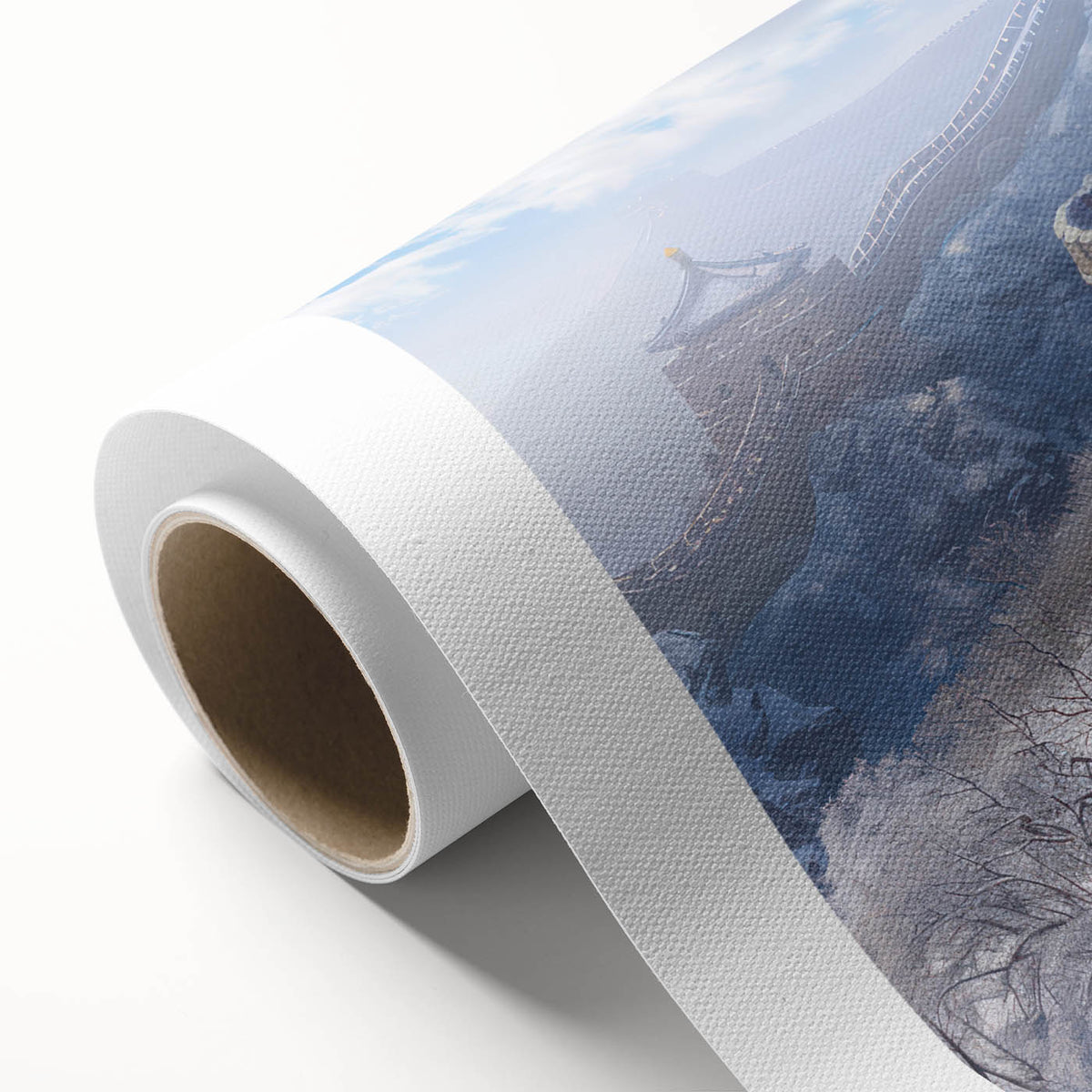 Art deco poster of the Great Wall of China in muted earth tones on rolled canvas, ideal for nursery wall art.
